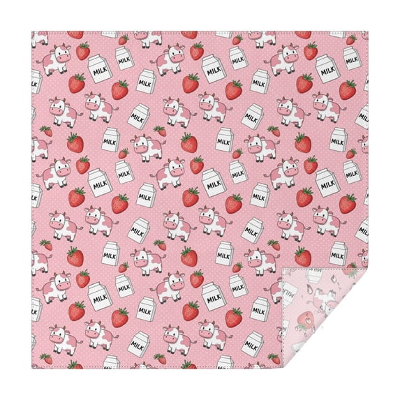 Pink Cow Milk Strawberry Pattern Square Tablecloth,Waterproof Square Table Cover,Wipeable Spillproof Washable Table Cover for Home Kitchen Party Decor 60"x60"(152x152cm)