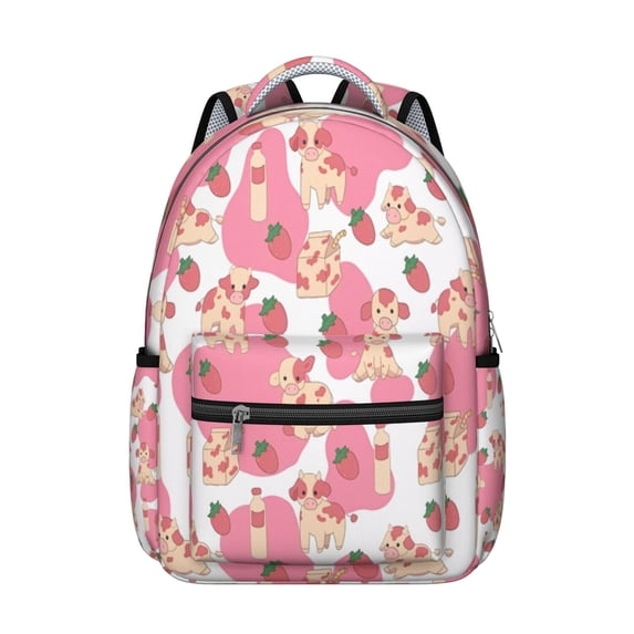 Pink Cow Pattern Backpack for School,Cute School Bag,Schoolbag with Adjustable Shoulder Straps & Padded Back,15.3"x11"x7.1".
