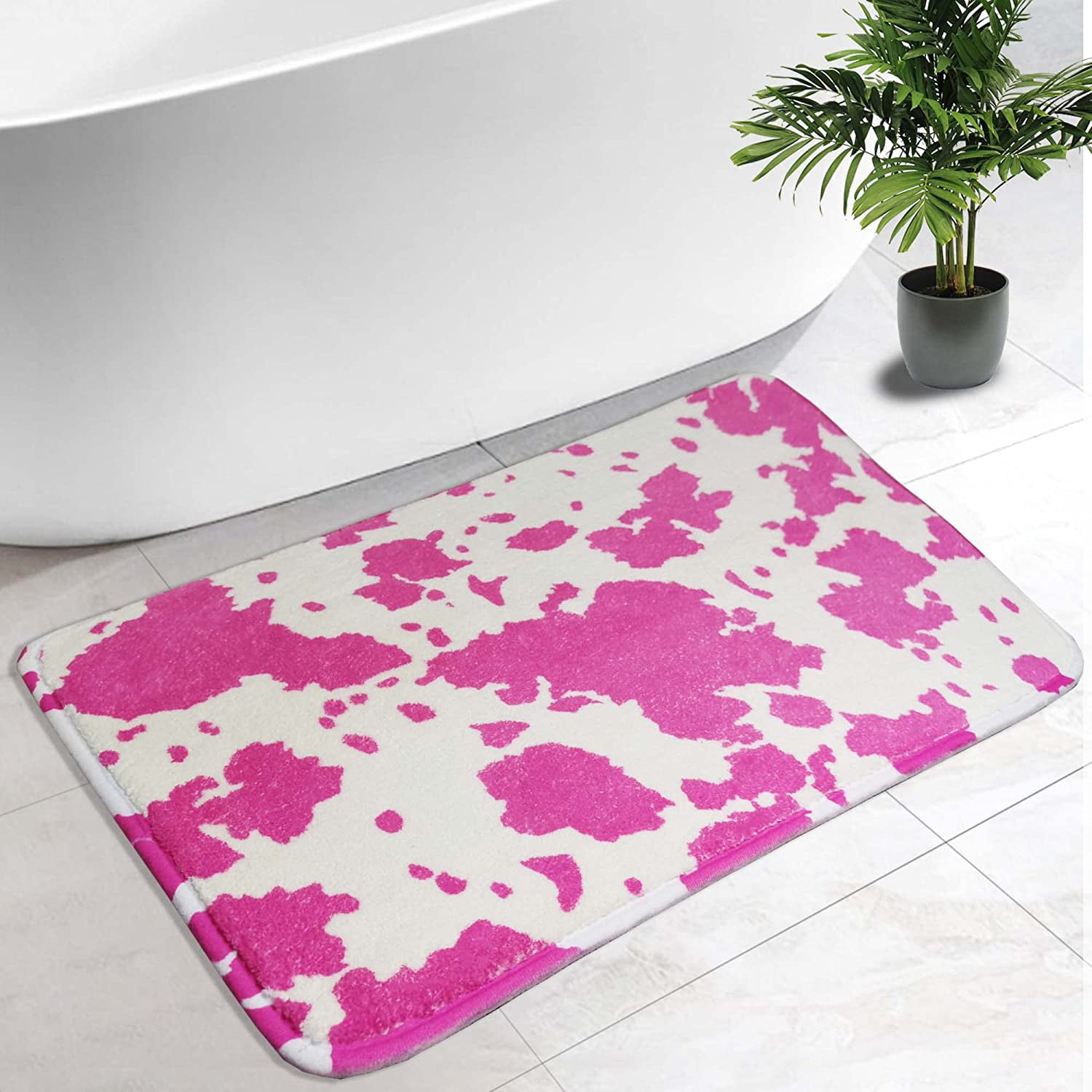 Pink Cow Print Bathroom Rug Farmhouse Bathroom Rug Runner Rug Non Slip  Small Bath Mat for Tub, Shower, and Bath Room 16 x 24 inch 