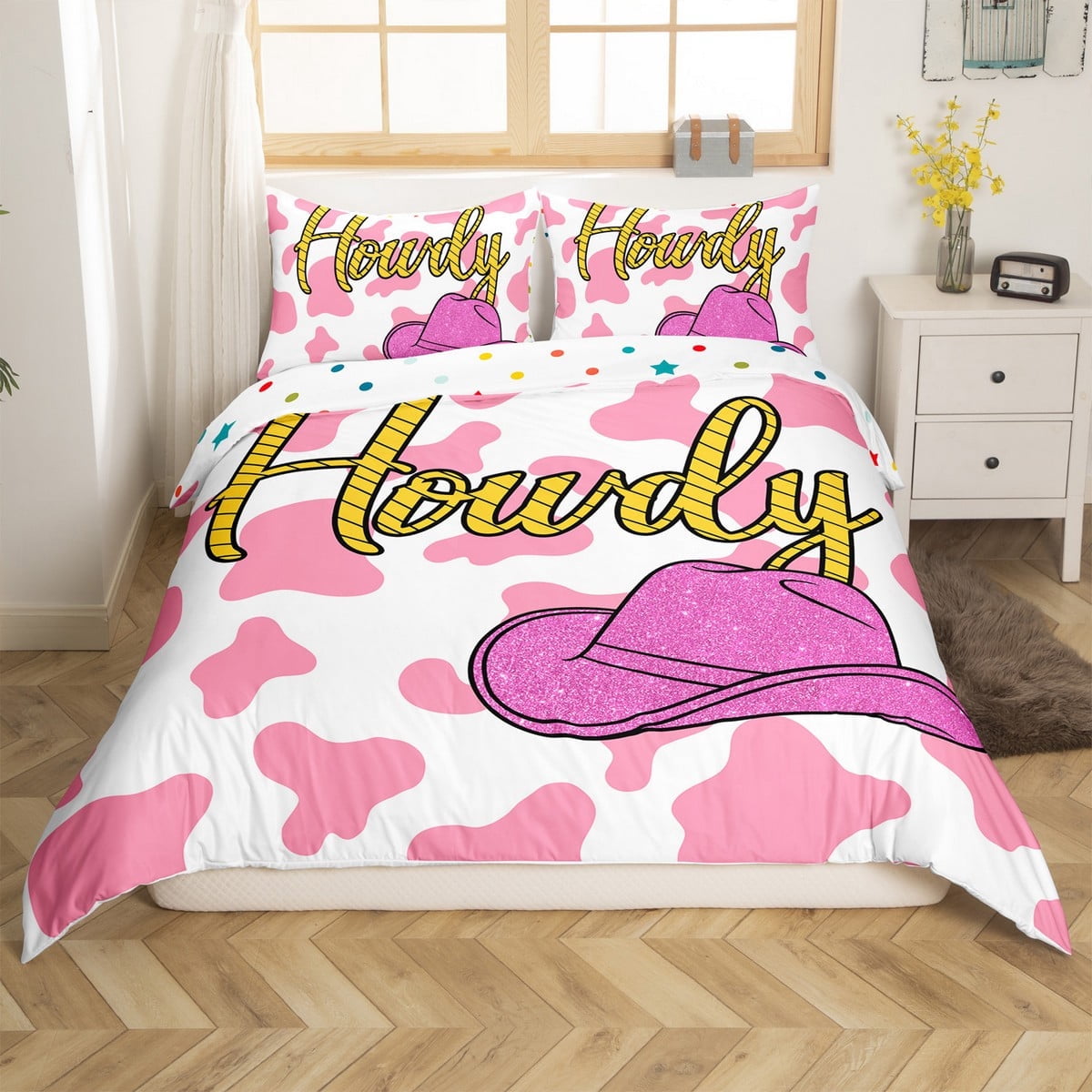 Pink Cow Pattern Print Duvet Cover Bedding Set