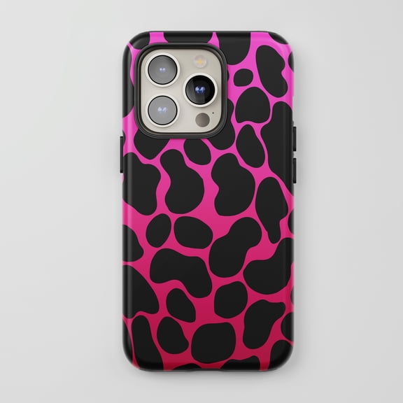 Pink Cow Print For All iPhone Series Tough Protective Phone Case Animal Pattern Black