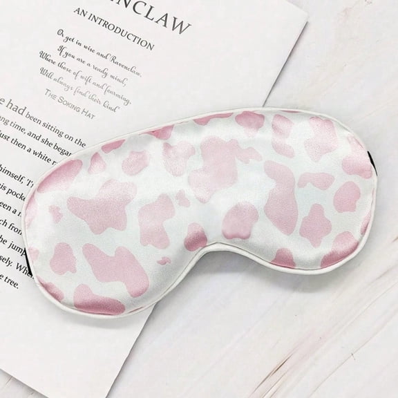 Pink Cow Print Satin Sleep Eye Mask, Soft Breathable Light Blocking Eye Cover for Sleeping