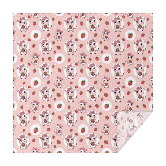 Pink Cow Strawberry Dot Pattern Square Tablecloth,Waterproof Square Table Cover,Wipeable Spillproof Washable Table Cover for Home Kitchen Party Decor 42"X42"(107x107cm)