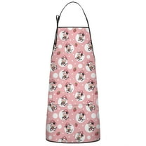 Pink Cow Strawberry Hat Pattern Apron-Garden Aprons for Women with Pockets-Cotton Linen Waterproof Kitchen Cooking Gardening Aprons Adjustable for Kitchen,Cooking,BBQ and Salon 33x27 Inch