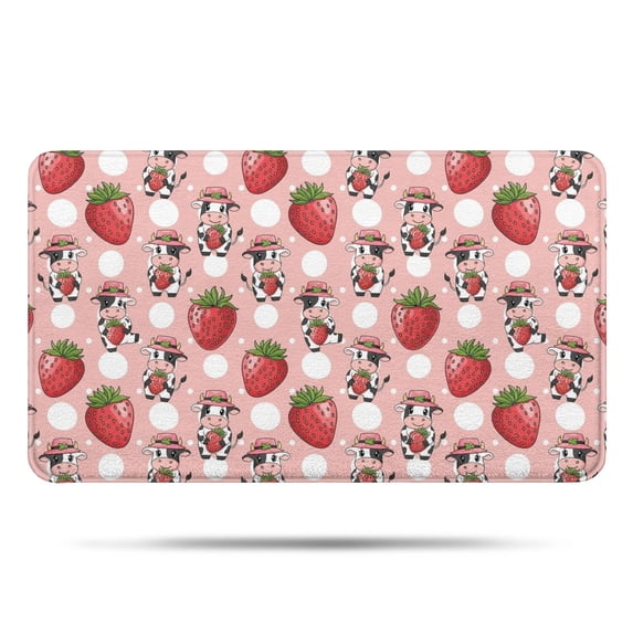 Pink Cow Strawberry Hat Pattern Bathroom Rugs Mat,Non Slip Microfiber Bathroom Rug,Rubber Backing,Soft Bathroom Mats for Bathroom Floor,Tub and Shower,17x30in(43x75cm)