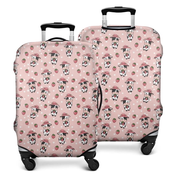 Pink Cow Strawberry Hat Pattern Luggage Cover Fashion Suitcase Cover Baggage Covers Fit 25-28 Inch Luggage (Go Travel)