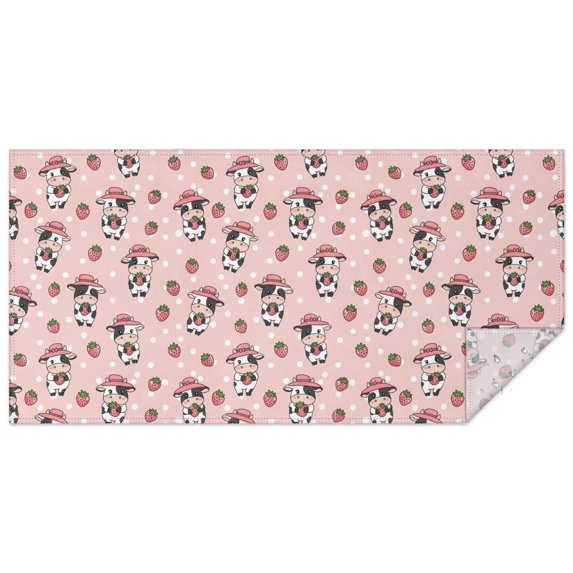 Pink Cow Strawberry Hat Pattern Rectangle Tablecloth 60"x120",Waterproof Polyester Rectangle Table Cloth, Wipeable Spillproof Polyester Tablecloth for Dining, Camping, Indoor and Outdoor