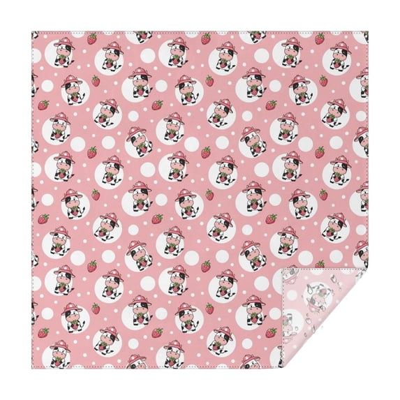Pink Cow Strawberry Hat Pattern Square Tablecloth,Waterproof Square Table Cover,Wipeable Spillproof Washable Table Cover for Home Kitchen Party Decor 42"X42"(107x107cm)