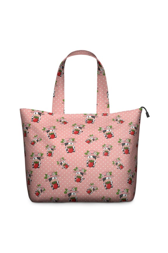 Pink Cow Strawberry Hat Pattern Travel Tote Bags for Women Carry On,Large Weekender Bags for Women Travel,Multi Functional Duffle Bag for Work,Shopping,Sports