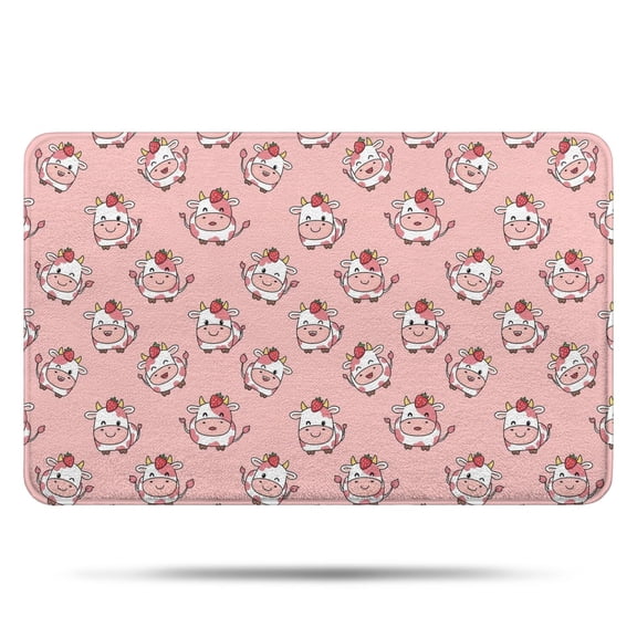 Pink Cow Strawberry Head Pattern Bathroom Rugs Mat,Non Slip Microfiber Bathroom Rug,Rubber Backing,Soft Bathroom Mats for Bathroom Floor,Tub and Shower,17x27in(43x68cm)