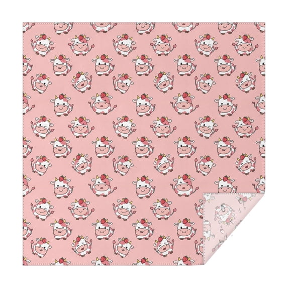 Pink Cow Strawberry Head Pattern Square Tablecloth,Waterproof Square Table Cover,Wipeable Spillproof Washable Table Cover for Home Kitchen Party Decor 52"x52"(132x132cm)