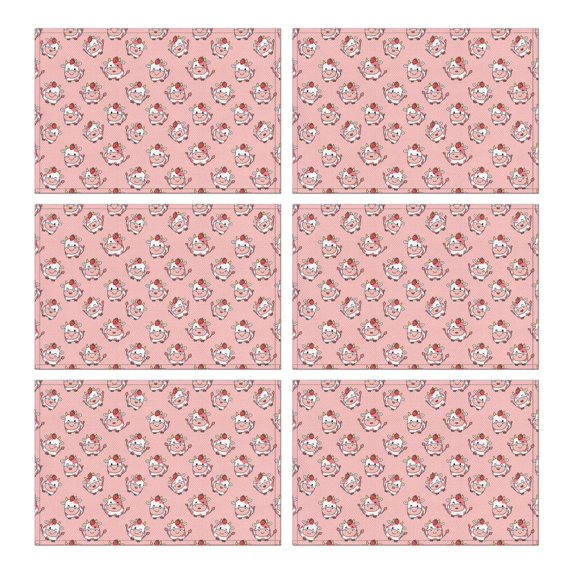 Pink Cow Strawberry Head Pattern Summer Placemats Table Placemats Set Of 6-Linen Kitchen Washable Placemats Table Mats 11.8"x17.7" Non-Slip Heat Resistant