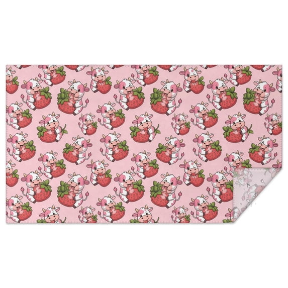 Pink Cow Strawberry Hug Pattern Rectangle Tablecloth 60"x102",Waterproof Polyester Rectangle Table Cloth, Wipeable Spillproof Polyester Tablecloth for Dining, Camping, Indoor and Outdoor
