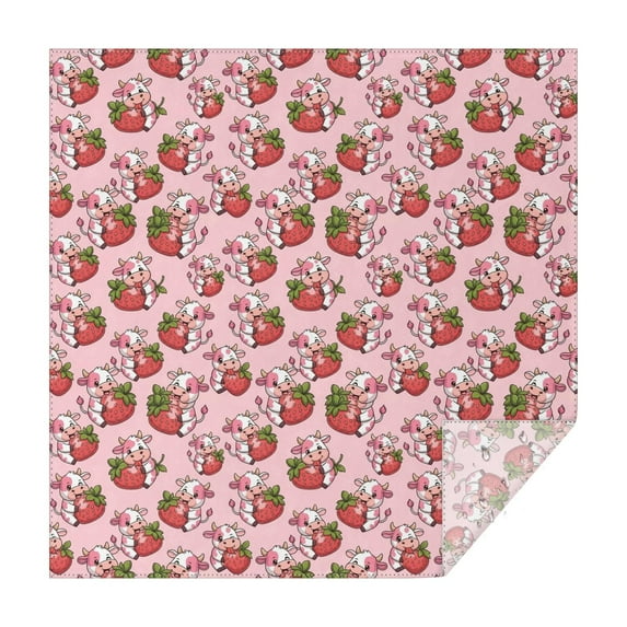 Pink Cow Strawberry Hug Pattern Square Tablecloth,Waterproof Square Table Cover,Wipeable Spillproof Washable Table Cover for Home Kitchen Party Decor 60"x60"(152x152cm)