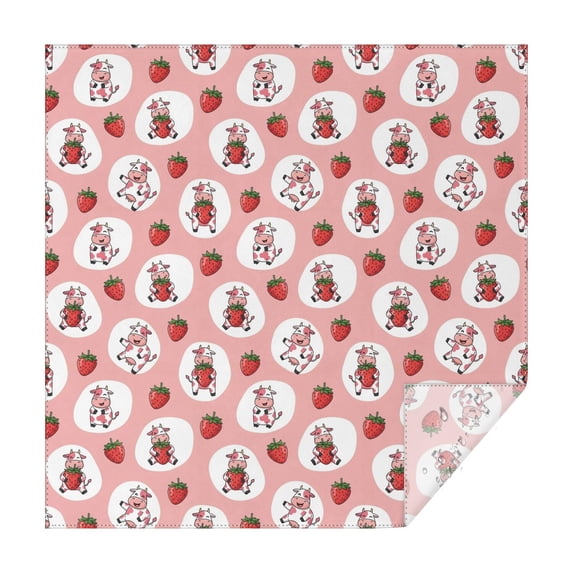 Pink Cow Strawberry Oval Pattern Square Tablecloth,Waterproof Square Table Cover,Wipeable Spillproof Washable Table Cover for Home Kitchen Party Decor 60"x60"(152x152cm)