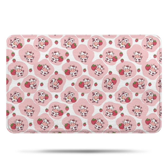 Pink Cow Strawberry Pattern Bathroom Rugs Mat,Non Slip Microfiber Bathroom Rug,Rubber Backing,Soft Bathroom Mats for Bathroom Floor,Tub and Shower,17x27in(43x68cm)