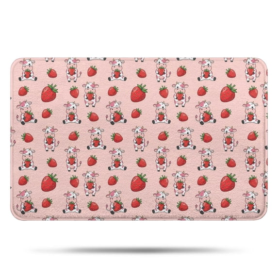 Pink Cow Strawberry Pattern Bathroom Rugs Mat,Non Slip Microfiber Bathroom Rug,Rubber Backing,Soft Bathroom Mats for Bathroom Floor,Tub and Shower,17x27in(43x68cm)