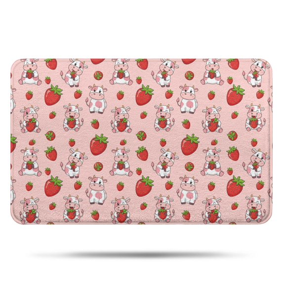 Pink Cow Strawberry Pattern Bathroom Rugs Mat,Non Slip Microfiber Bathroom Rug,Rubber Backing,Soft Bathroom Mats for Bathroom Floor,Tub and Shower,17x27in(43x68cm)