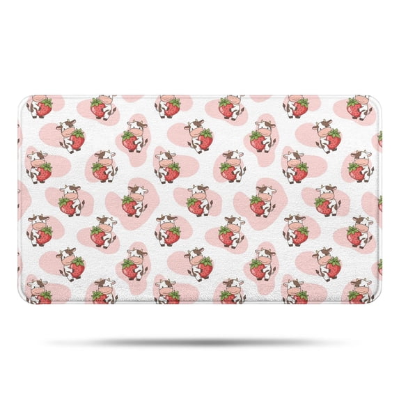 Pink Cow Strawberry Pattern Bathroom Rugs Mat,Non Slip Microfiber Bathroom Rug,Rubber Backing,Soft Bathroom Mats for Bathroom Floor,Tub and Shower,17x30in(43x75cm)
