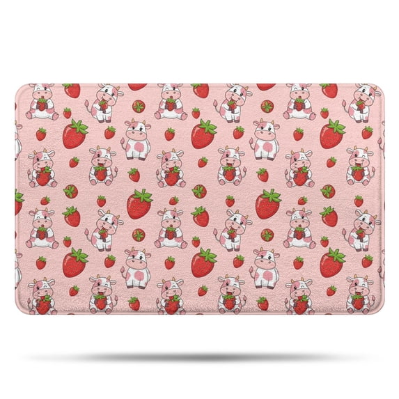 Pink Cow Strawberry Pattern Bathroom Rugs Mat,Non Slip Microfiber Bathroom Rug,Rubber Backing,Soft Bathroom Mats for Bathroom Floor,Tub and Shower,20x32in(50x80cm)