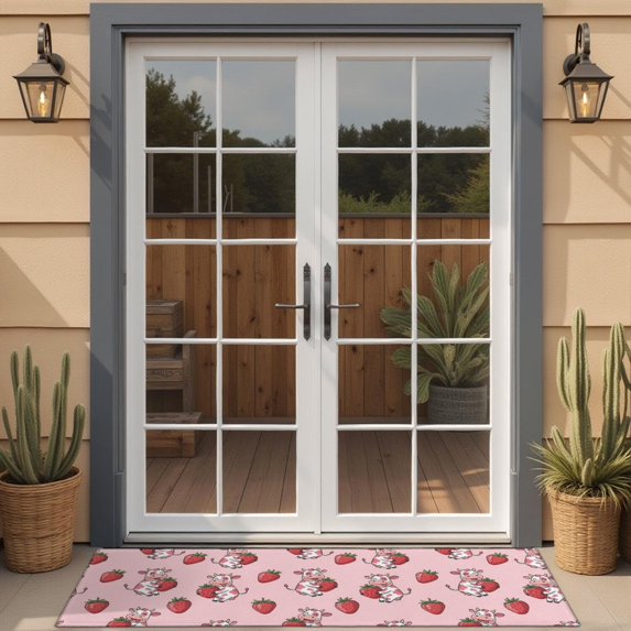 Pink Cow Strawberry Pattern Door Rugs,Washable Non Slip Door Mats Indoor,Decorative Door Mats,Entry Mat Indoor for Entrance,Bedroom,Kitchen,Bathroom,16"x47"