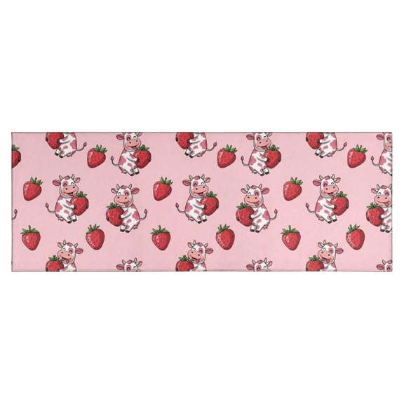 Pink Cow Strawberry Pattern Kitchen Rug Mat,Kitchen Runner Rugs Non Skid Washable,Decorative Kitchen Floor Mats for Kitchen,Sink,Laundry,17"X47"