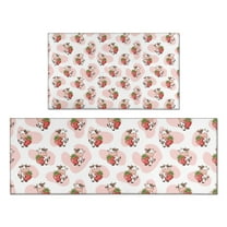 Pink Cow Strawberry Pattern Kitchen Rugs Sets Of 2,Anti Fatigue Kitchen Mat Rugs Non Slip Washable,Decorative Kitchen Floor Mats for Kitchen,Sink,Laundry,17"x30" 17"x47"
