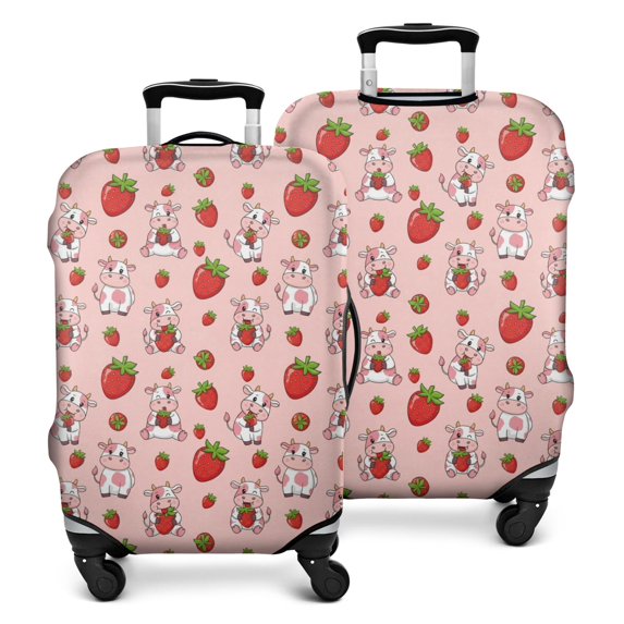 Pink Cow Strawberry Pattern Luggage Cover Fashion Suitcase Cover Baggage Covers Fit 25-28 Inch Luggage (Go Travel)