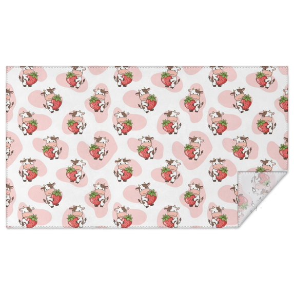 Pink Cow Strawberry Pattern Rectangle Tablecloth 60"x102",Waterproof Polyester Rectangle Table Cloth, Wipeable Spillproof Polyester Tablecloth for Dining, Camping, Indoor and Outdoor