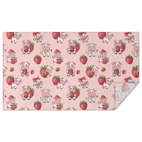 Pink Cow Strawberry Pattern Rectangle Tablecloth 60"x102",Waterproof Polyester Rectangle Table Cloth, Wipeable Spillproof Polyester Tablecloth for Dining, Camping, Indoor and Outdoor
