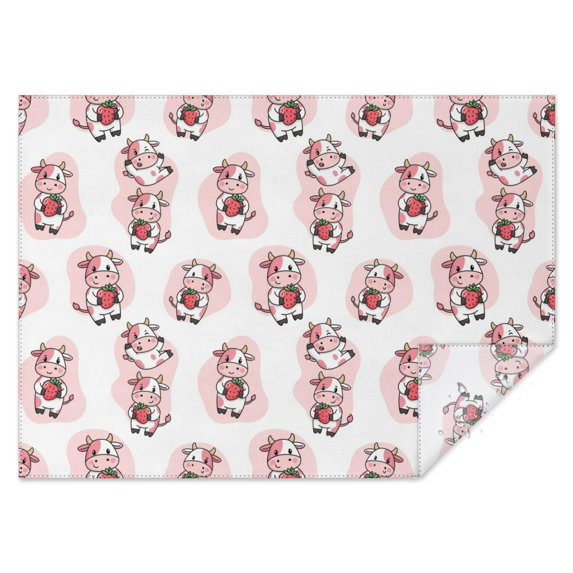 Pink Cow Strawberry Pattern Rectangle Tablecloth 60"x84",Waterproof Polyester Rectangle Table Cloth, Wipeable Spillproof Polyester Tablecloth for Dining, Camping, Indoor and Outdoor