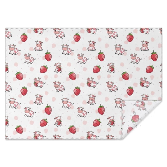 Pink Cow Strawberry Pattern Rectangle Tablecloth 60"x84",Waterproof Polyester Rectangle Table Cloth, Wipeable Spillproof Polyester Tablecloth for Dining, Camping, Indoor and Outdoor