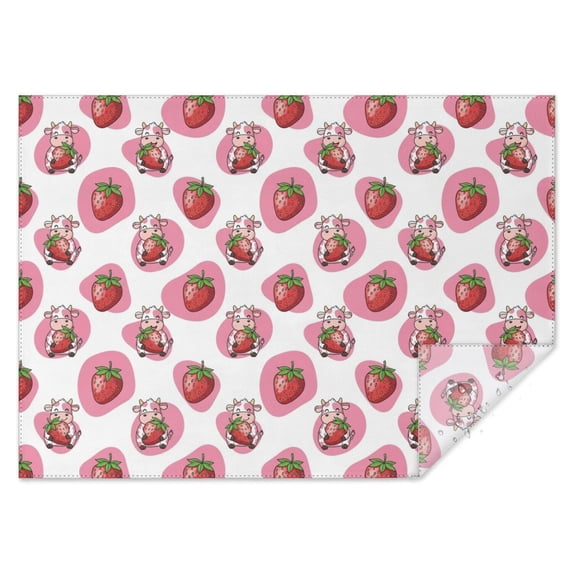 Pink Cow Strawberry Pattern Rectangle Tablecloth 60"x84",Waterproof Polyester Rectangle Table Cloth, Wipeable Spillproof Polyester Tablecloth for Dining, Camping, Indoor and Outdoor