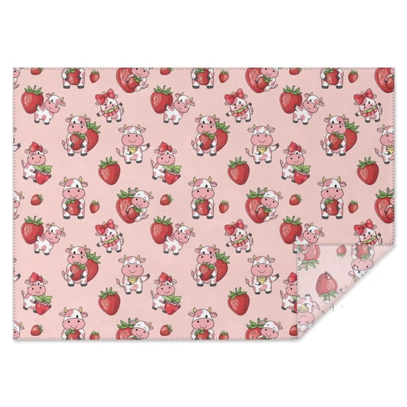 Pink Cow Strawberry Pattern Rectangle Tablecloth 60"x84",Waterproof Polyester Rectangle Table Cloth, Wipeable Spillproof Polyester Tablecloth for Dining, Camping, Indoor and Outdoor