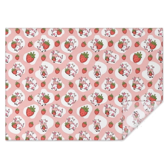 Pink Cow Strawberry Pattern Rectangle Tablecloth 60"x84",Waterproof Polyester Rectangle Table Cloth, Wipeable Spillproof Polyester Tablecloth for Dining, Camping, Indoor and Outdoor