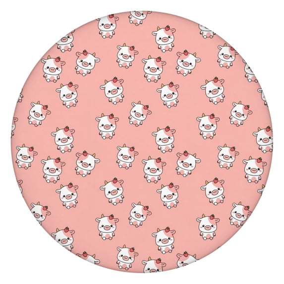 Pink Cow Strawberry Pattern Round Fitted Tablecloth with Elastic Edge,Dining Table Cover Waterproof,Outdoor Round Tablecloth for Camping,Dining,Indoor and Outdoor