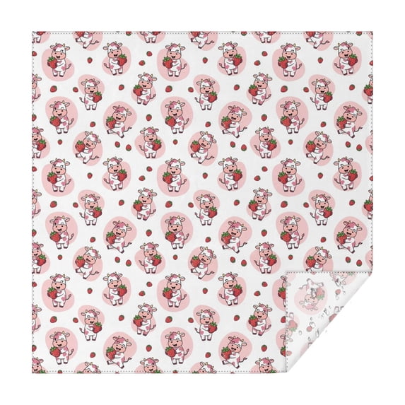 Pink Cow Strawberry Pattern Square Tablecloth,Waterproof Square Table Cover,Wipeable Spillproof Washable Table Cover for Home Kitchen Party Decor 42"X42"(107x107cm)