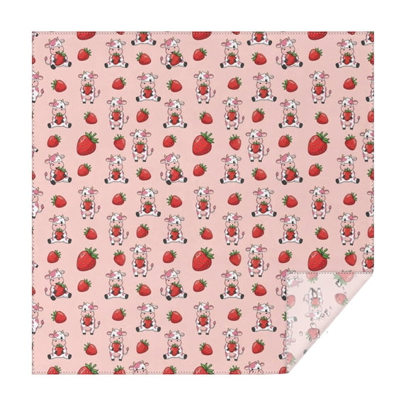 Pink Cow Strawberry Pattern Square Tablecloth,Waterproof Square Table Cover,Wipeable Spillproof Washable Table Cover for Home Kitchen Party Decor 42"X42"(107x107cm)