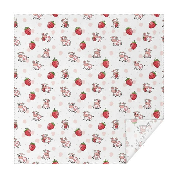 Pink Cow Strawberry Pattern Square Tablecloth,Waterproof Square Table Cover,Wipeable Spillproof Washable Table Cover for Home Kitchen Party Decor 52"x52"(132x132cm)