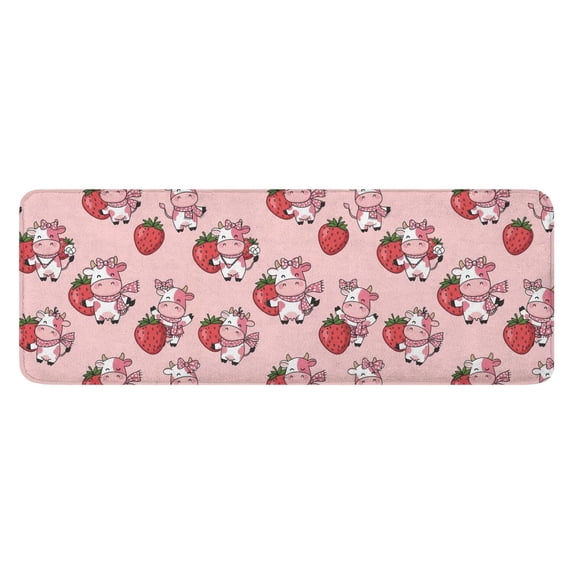 Pink Cow Strawberry Scarf Pattern Kitchen Rug Mat,Kitchen Runner Rugs Non Skid Washable,Decorative Kitchen Floor Mats for Kitchen,Sink,Laundry,17"x47.2"