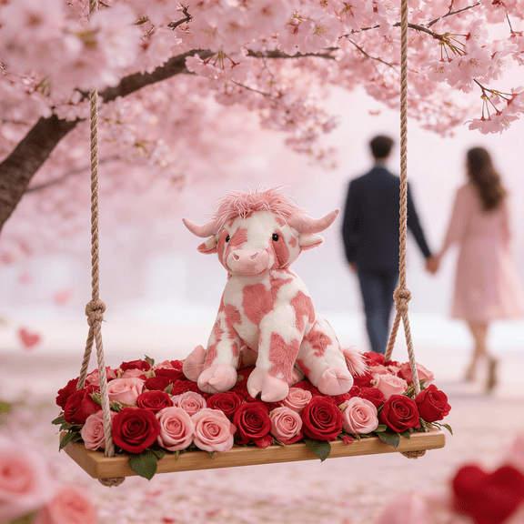 Pink Cow Stuffed Plush Toy, 10 Inch Soft Cow Plushie, Valentine Plush Gift, Cute Stuffed Animal for Youth, Women and Couples