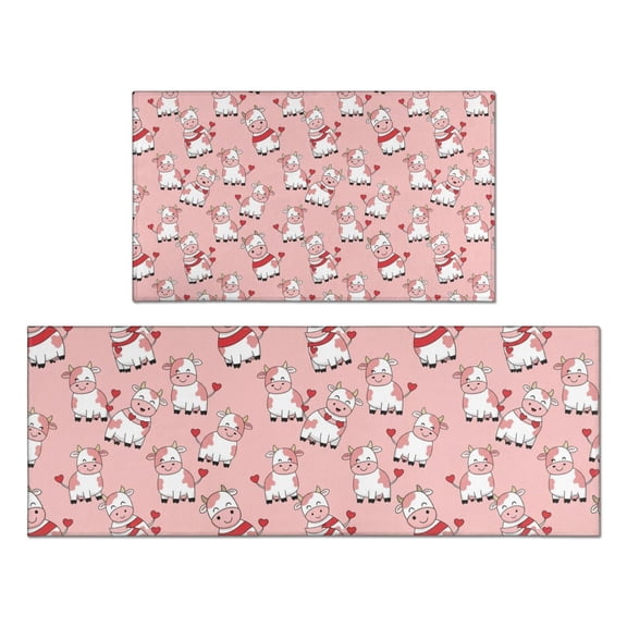 Pink Cow Sweater Pattern Kitchen Rugs Sets Of 2,Anti Fatigue Kitchen Mat Rugs Non Slip Washable,Decorative Kitchen Floor Mats for Kitchen,Sink,Laundry,17"x30"+17"x47"