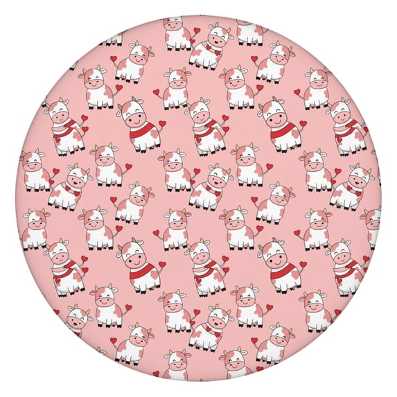 Pink Cow Sweater Pattern Round Fitted Tablecloth with Elastic Edge,Dining Table Cover Waterproof,Outdoor Round Tablecloth for Camping,Dining,Indoor and Outdoor