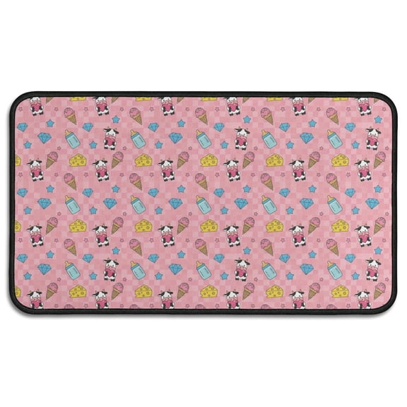 Pink Cow Sweet Pattern Door Rugs,Washable Non Slip Door Mats Indoor,Decorative Door Mats,Entry Mat Indoor for Entrance,Bedroom,Kitchen,Bathroom,30"x17"
