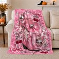 thumbnail image 1 of Pink Cowboy Boot Disco Ball autumn celebration, Playful Rustic Scene, Warm Flannel Blanket for Ranch House and Living Room, Animal Lovers Valentine's Day Gift, Rustic Home Decor, 1 of 9