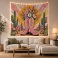 thumbnail image 1 of Pink Cowboy Boots with Daisies in Retro Western Sunset, Whimsical Boho Decor for Teen Girls, Country Art Print Birthday Gift, Tapestry Wall Hanging for Bedroom and Dorm, 1 of 7