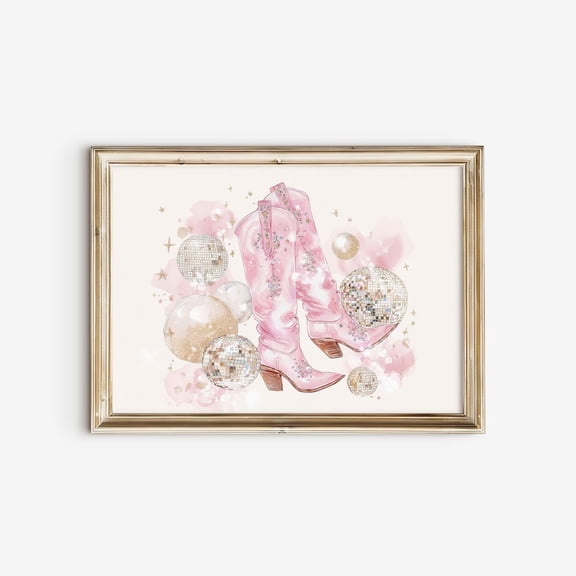 Pink Cowboy Boots Wall Art Disco Cowgirl Western Glam Print Sparkly Country Girl Dorm Room Decor Rodeo Glam Disco Wall Art Poster, Unframed Poster Size 8x12 F03.1.15l1292
