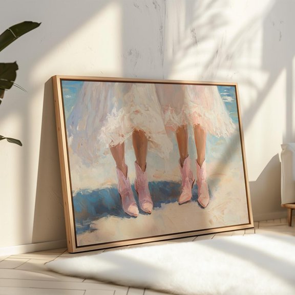 Pink Cowboy Boots Wedding Art – Rustic Country Bride Print, Western Farmhouse Decor, Romantic Cowgirl Aesthetic, Southern Charm Wall Art, Modern Wall Decor, 12x18 UNFRAMED