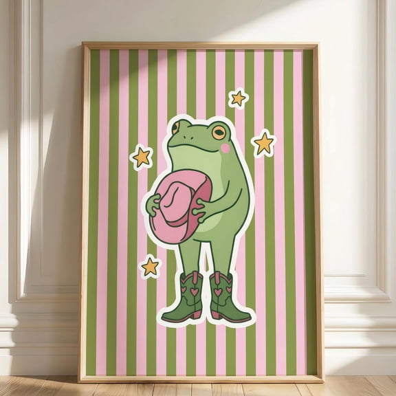 Pink Cowboy Frog Print Howdy Frog Wall Art Preppy Coastal Cowgirl Decor Cute Frog Poster Dopamine Decor Dorm Room Art