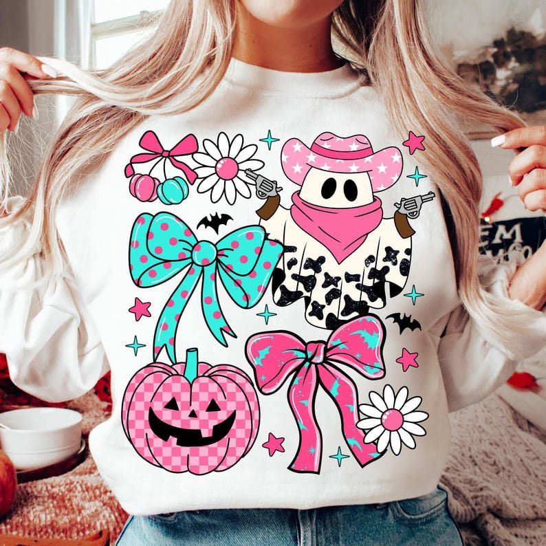 CAUYDY Halloween Funny Ghost Sweatshirts Girl's Spooky Season Color Block Oversized Sweatshirts Fleece Hoodies Long Sleeve Shirt Fall Outfits Pocket